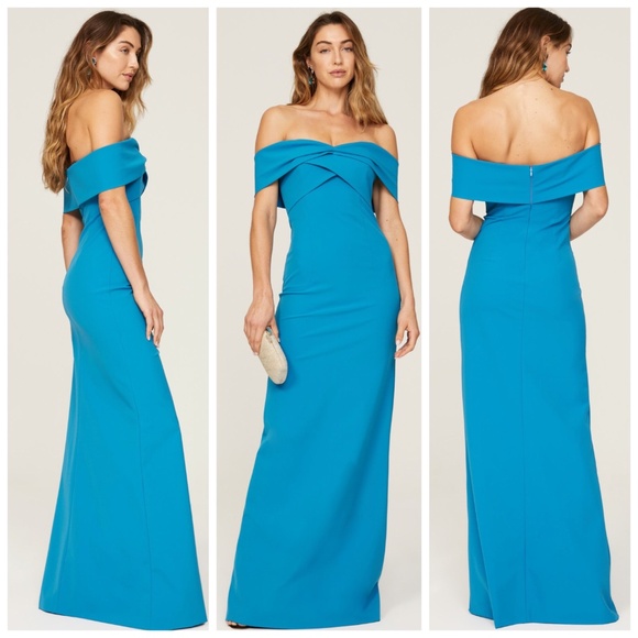 Sachin + Babi Dresses & Skirts - Sachin + Babi Bacall Ocean Blue Gown Off The Shoulder Maxi Dress Evening Size 6